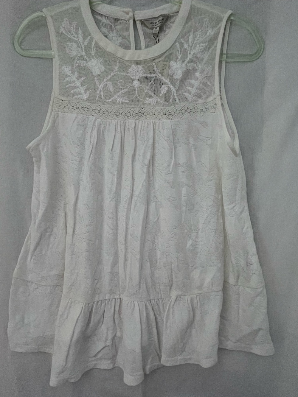 LUCKY BRAND Sleeveless Ivory babydoll Lace-Detail Women's Top
